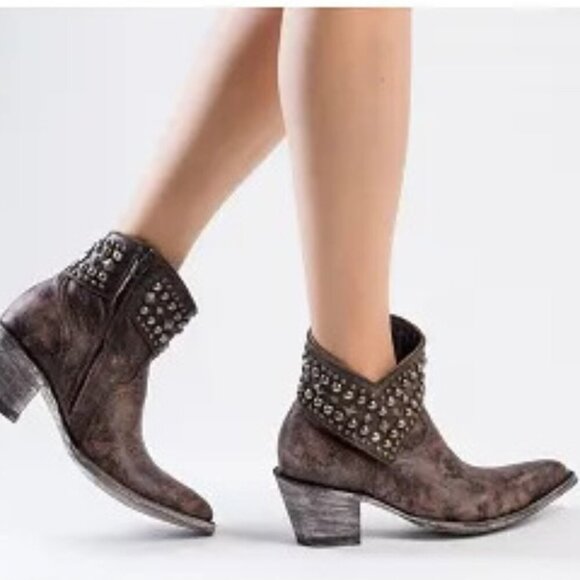 OLD GRINGO* Mini Belinda Studded Chocolate Brown Anjle Boots Booties 8.5B - Picture 1 of 9